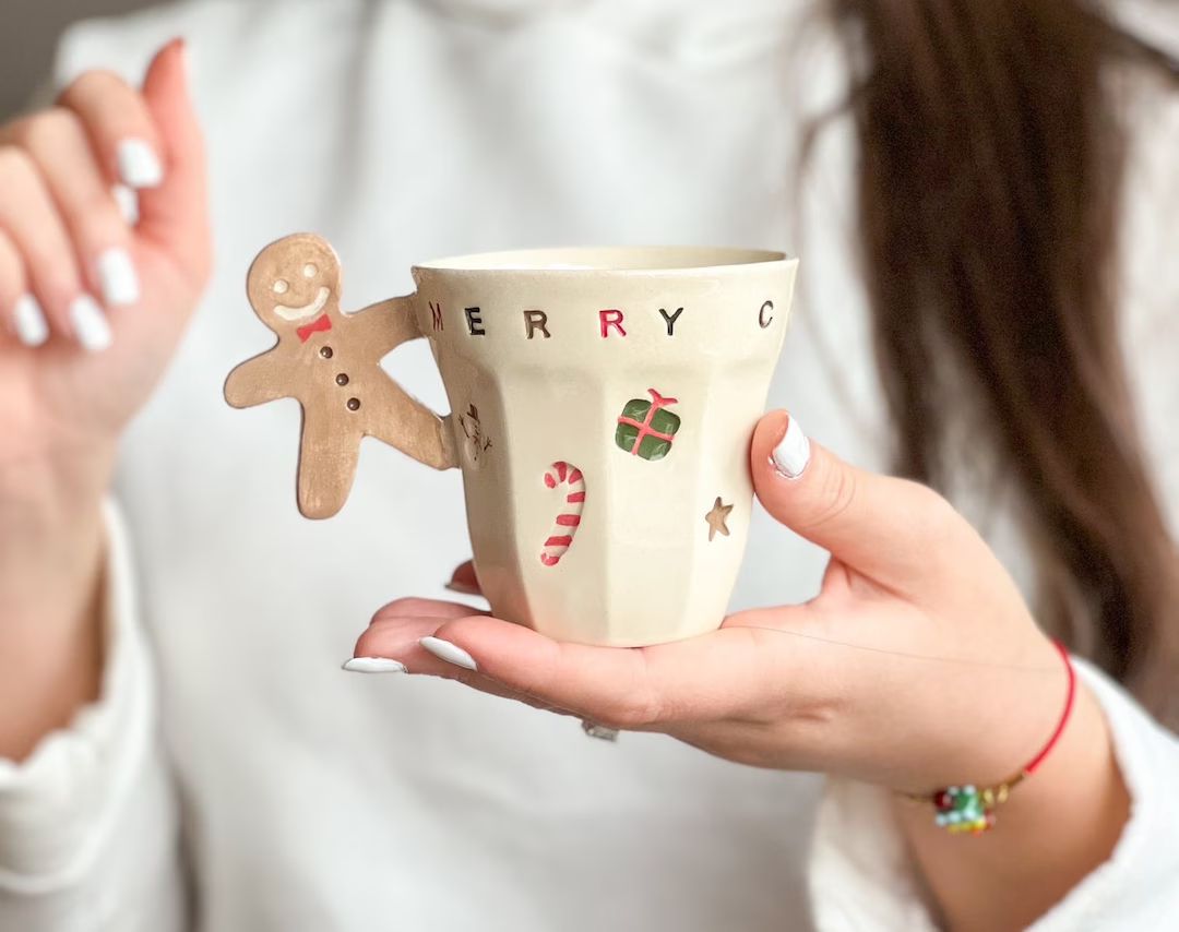 Merry Christmas Gingerbread Man Ceramic Handmade Mug 7 Oz - Etsy | Etsy (US)