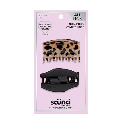scünci No-Slip Grip Recycled Covered Hinge Claw Clips - Matte Black/Matte Tortoise - All Hair - 2pcs | Target