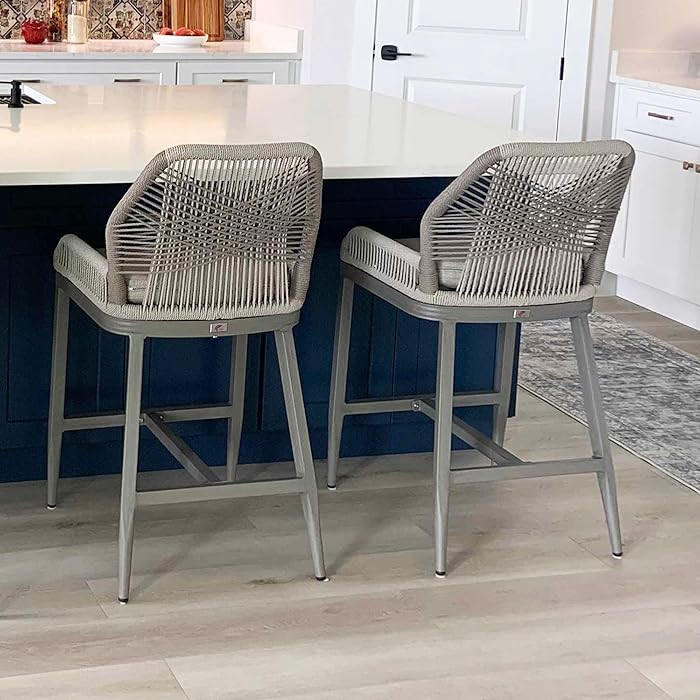 PURPLE LEAF Counter Height Bar Stools Set of 2 Rattan Woven Aluminum Modern Barstools with Back a... | Amazon (US)