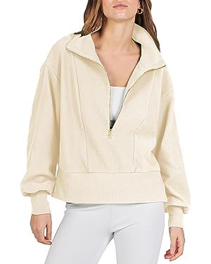 ANRABESS Women Half Zip Cropped Sweatshirt Casual Fleece Quarter Zip Up Rib Knit Pullover 2023 Fa... | Amazon (US)