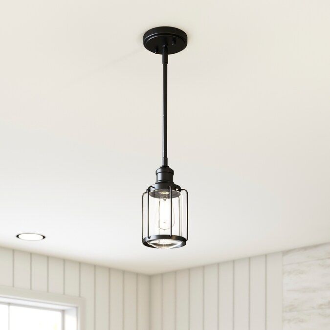 allen + roth Buxton Creek Matte Black Farmhouse Clear Glass Jar Mini Pendant Light Lowes.com | Lowe's