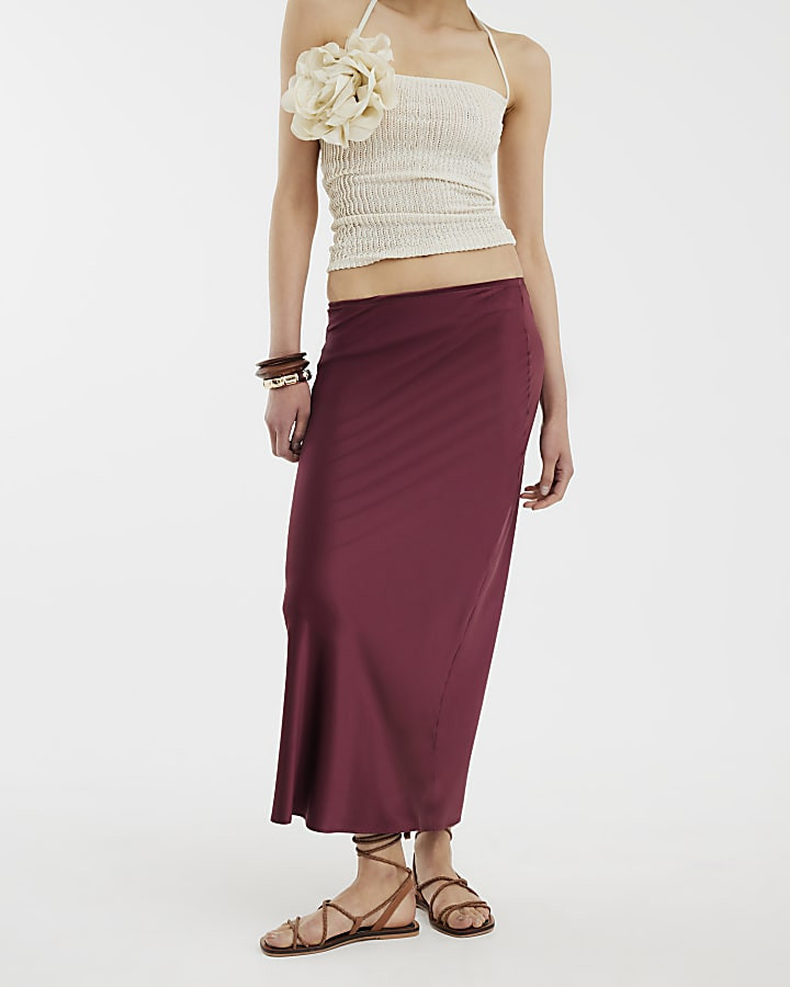 Red Satin Maxi Skirt | River Island UK & IE