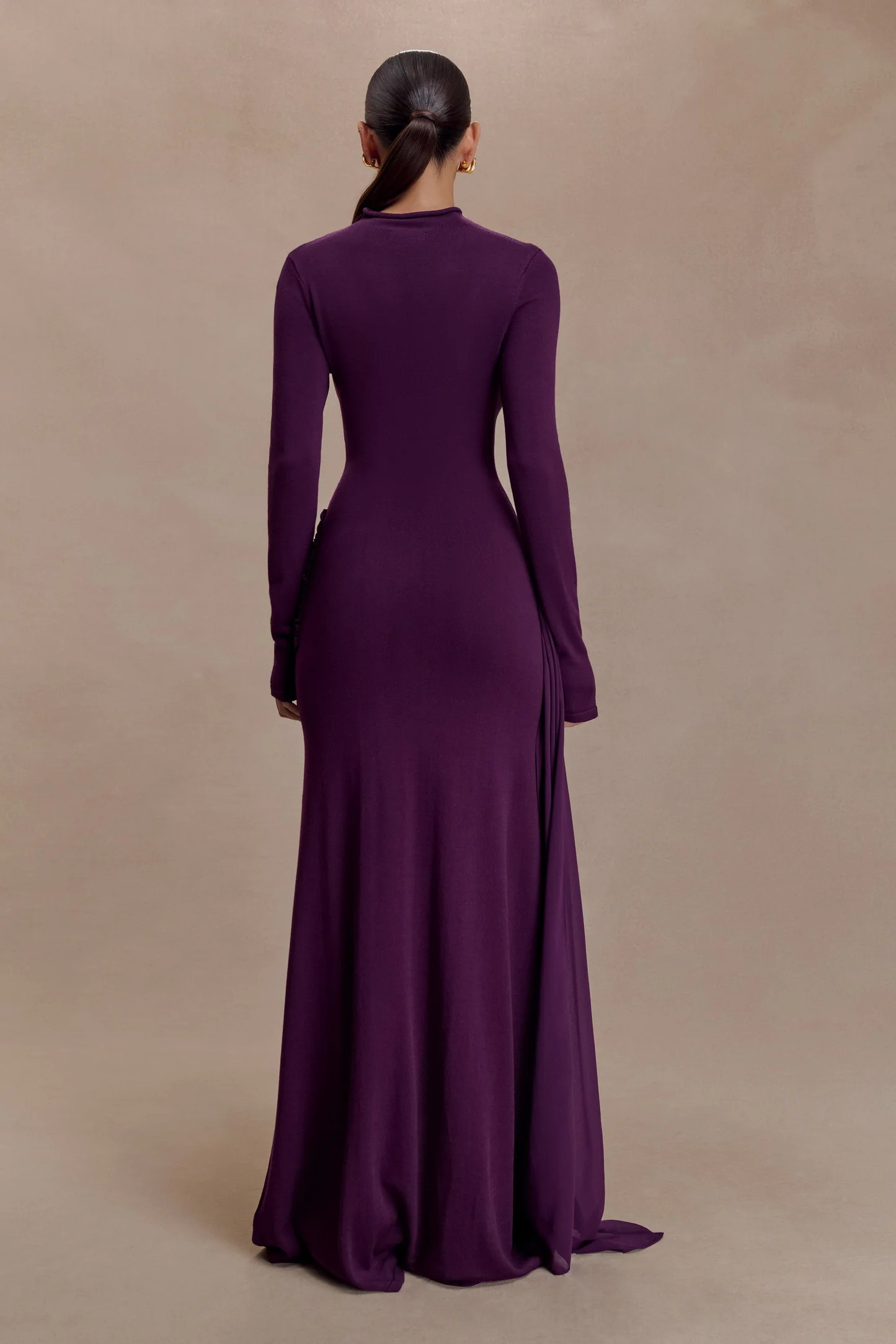 Grayson Knit Chiffon Maxi Dress - Plum | MESHKI US