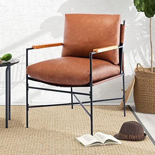 Merax Mid Century Modern Faux Leather Accent Chair with Removable Cousion Corner Armchair for Liv... | Amazon (US)
