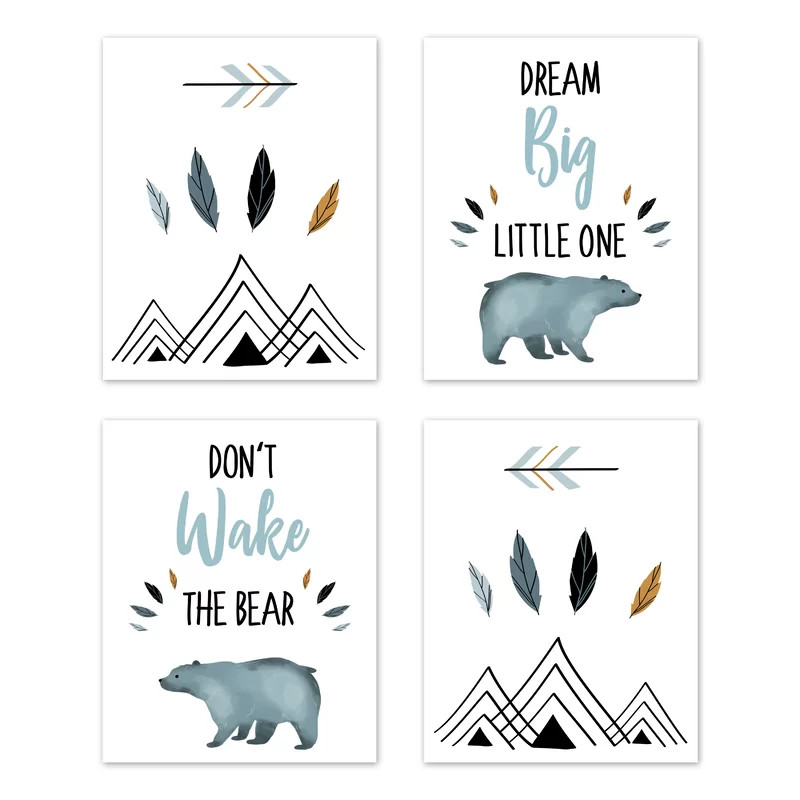 4 Piece Bear Mountain Paper Print Set | Wayfair North America