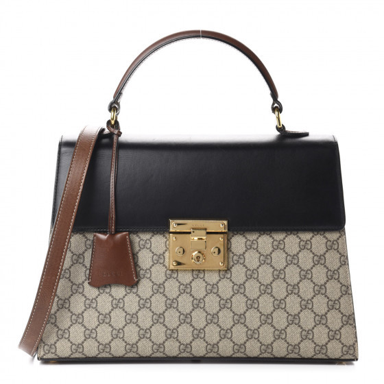 GUCCI GG Supreme Monogram Medium Padlock Top Handle Bag Black | Fashionphile