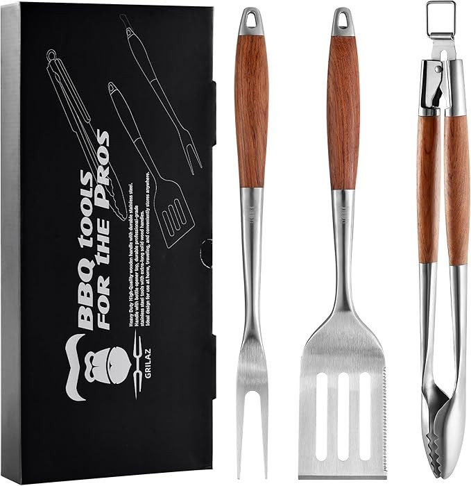 Amazon.com : GRILAZ Heavy-Duty Rose Wooden BBQ Grilling Tools Set. Extra Thick Stainless Steel Mu... | Amazon (US)