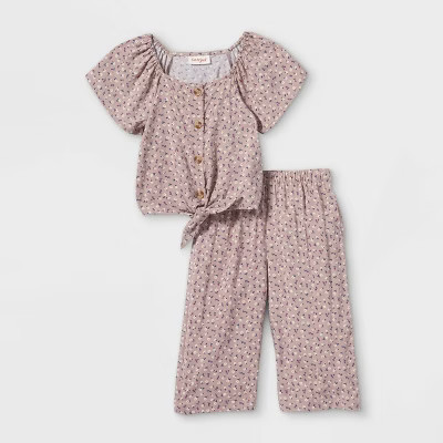 Toddler Girls' Floral Tie-Front Top and Bottom Set - Cat & Jack™ Rose | Target