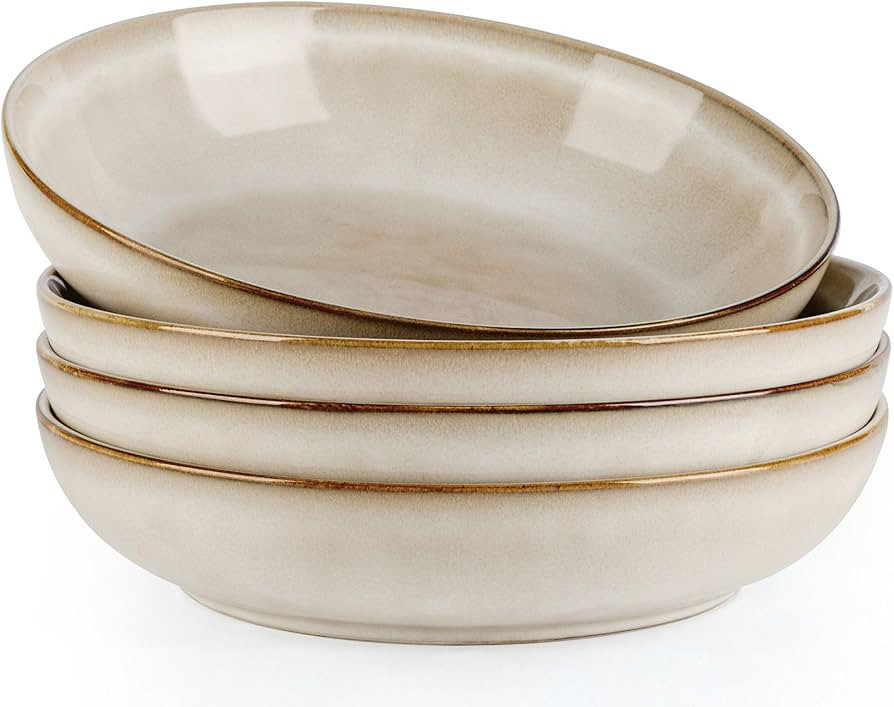 AmorArc 8.5'' Large Pasta Bowls, 36oz Ceramic Salad Serving Bowls Set of 4 for Kitchen, Wide Ston... | Amazon (US)