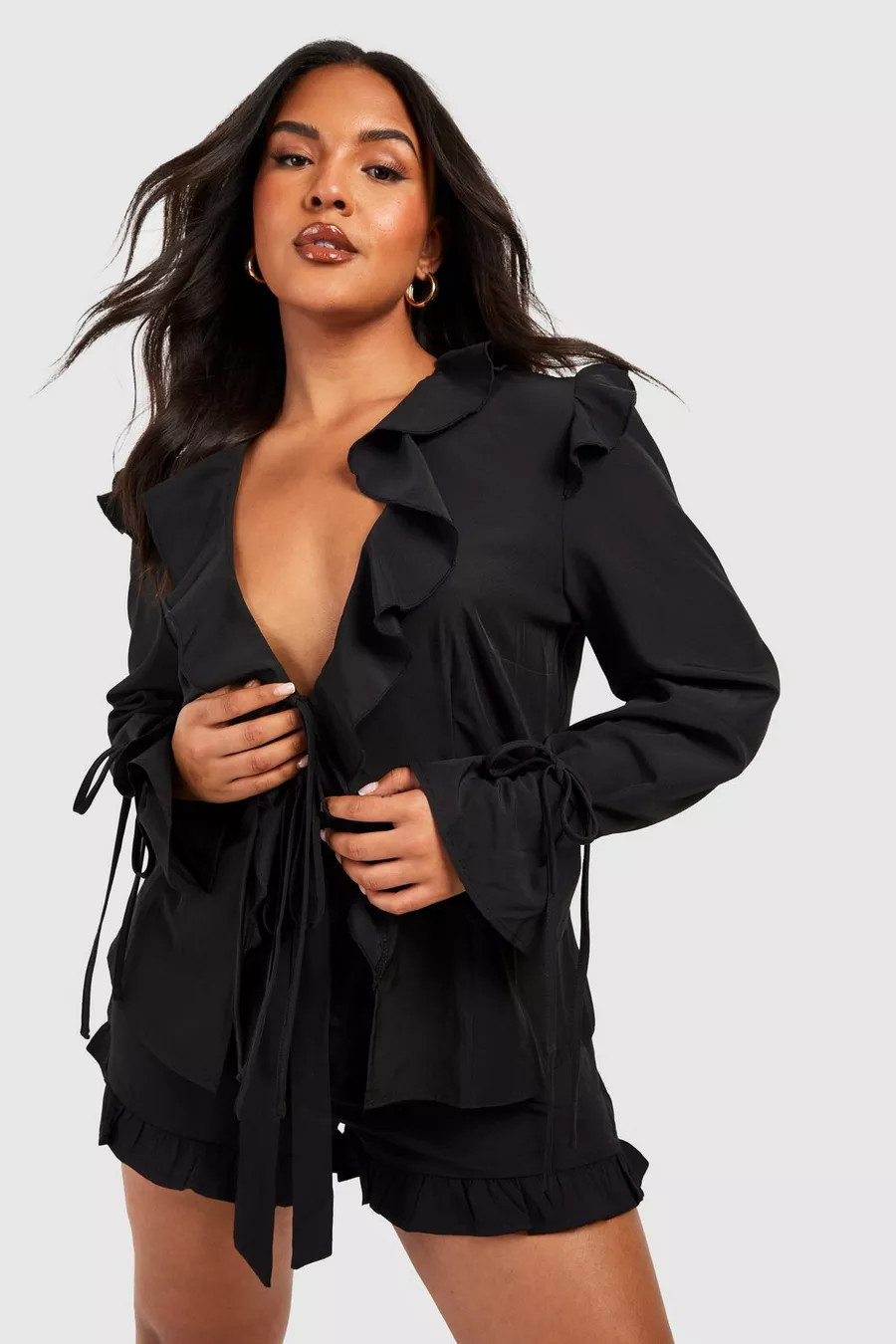 Plus Ruffle Tie Front Blouse | Boohoo.com (US & CA)