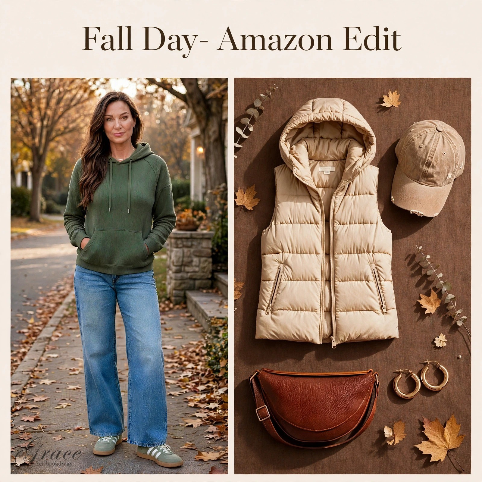Fall showed up without a warning overnight it seems. So no time like the present to get inspired and ready to be warm out there... and still try to be at least a little cute 😍 🍂 Cozy green hoodie, wide-leg jeans, and the cutest sage sneakers — plus the puffer vest, crossbody, cap, and hoops to finish it off. Everything's from Amazon and linked below, happy fall shopping! 👇#amazonfinds #falloutfit #fallfashion #ltk #amazonfashion #cozyfall

#LTKdayinmylife #LTKgrwm #LTKootd