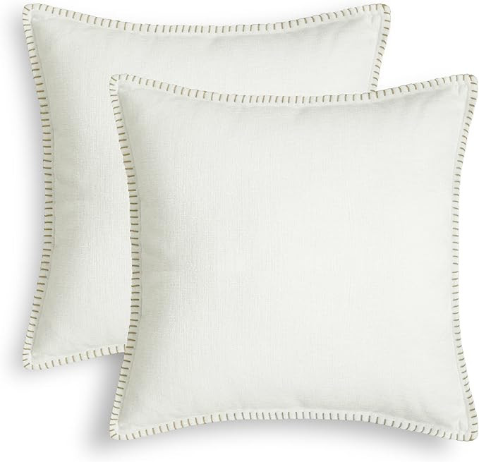CaliTime Throw Pillow Cases Pack of 2 Cotton Thread Stitching Edges Solid Dyed Soft Chenille Cush... | Amazon (US)