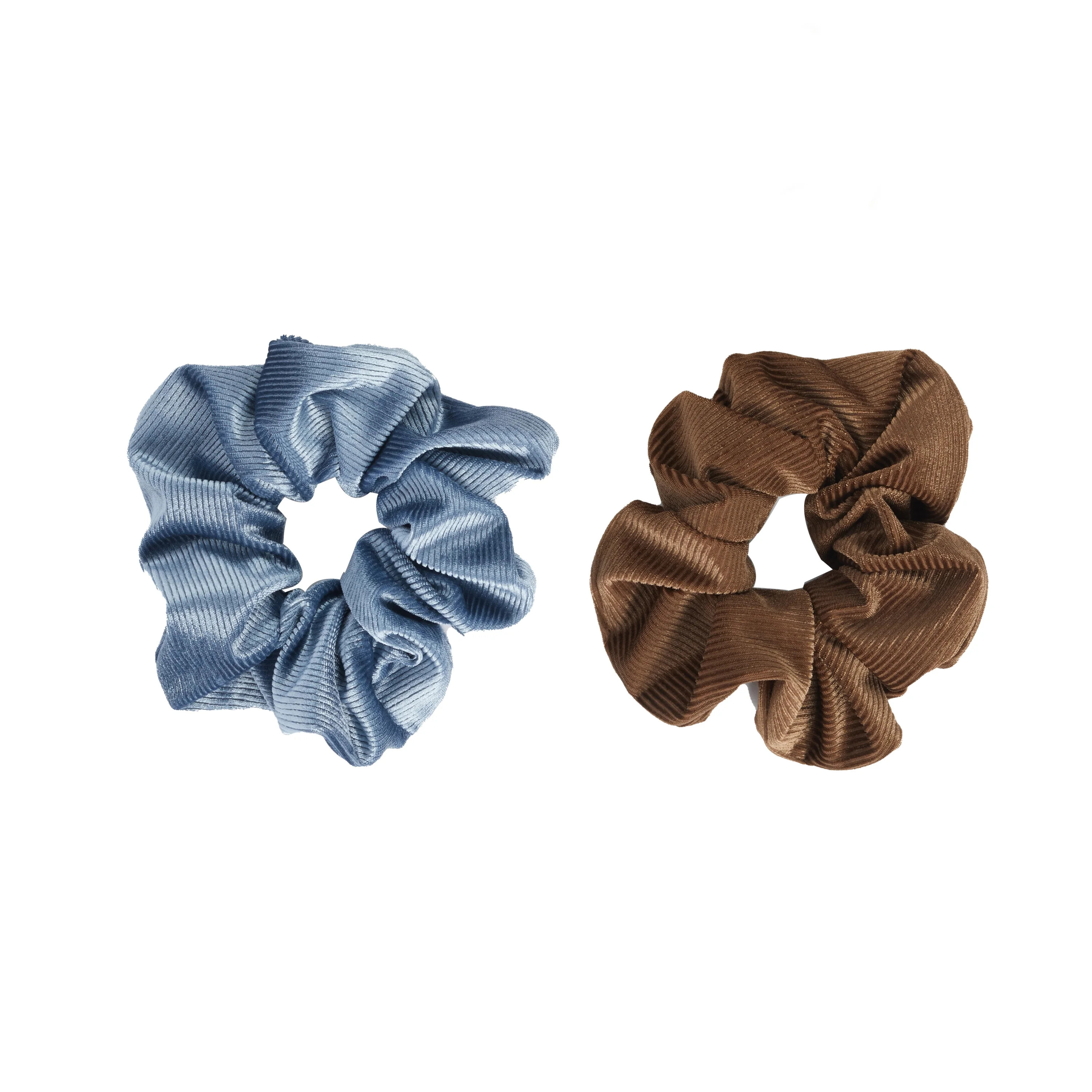 Hairitage Corduroy Hair Scrunchies – Slate Blue and Chocolate, 2PC | Walmart (US)