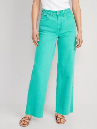 Extra High-Waisted Pop-Color Wide Leg Cut-Off Jeans for Women | Old Navy (US)