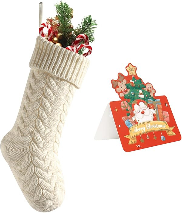 meioro 18 Inches Christmas Stockings, Large Size Cable Knit Christmas Stocking, Fireplace Hanging... | Amazon (US)