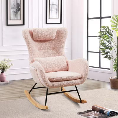 VYNXARIA Rocking Chair Nursery, Modern Rocking Chair with High Backrest,Pink | Target