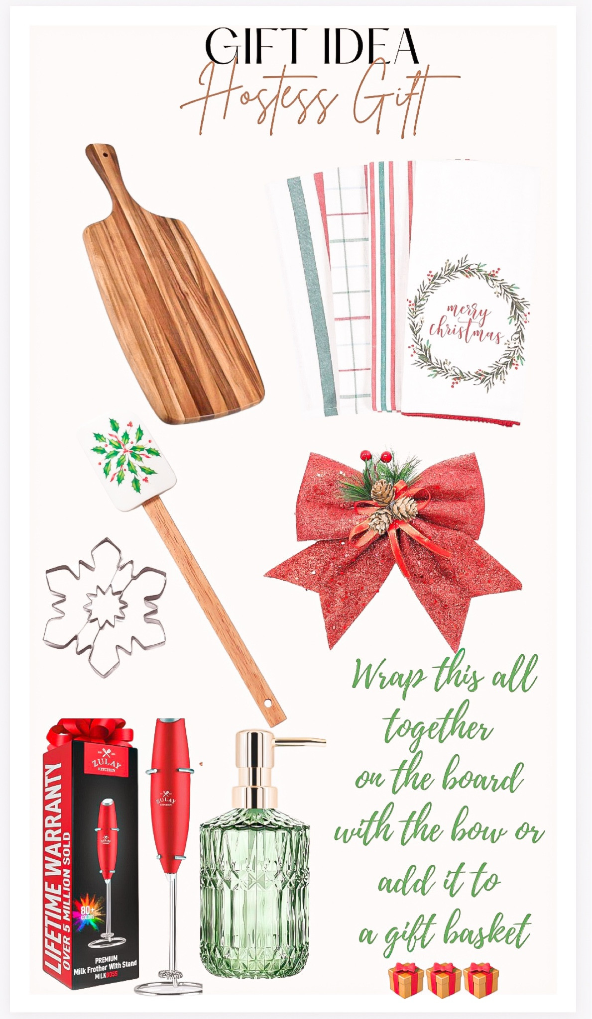 Hostess Gift 🎁❤️

This is such a cute and easy gift idea - wrap it all on the board or put it in a cute basket 🎁

I’m going to link a few other items so you have a variety to choose from 😊

Tip * If you use a basket - add a gift box and paper to the bottom to lift up the items you’re gifting 🎁

Gift for her, Christmas, gift guide, hostess gift, wood cutting board, charcuterie board, Christmas towels, kitchen towels, kitchen finds, spatula , stocking stuffers, coffee mixer , soap dispenser 

#LTKGiftGuide #LTKfindsunder50 #LTKHoliday