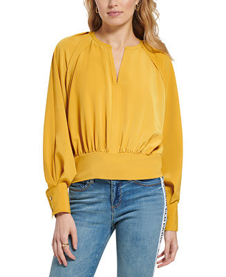 Karl Lagerfeld Paris Women's Ruched-Back Split-Neck Blouse & Reviews - Tops - Women - Macy's | Macys (US)