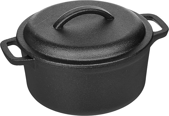 Amazon Basics Pre-Seasoned Cast Iron Dutch Oven with Dual Handles - 1.89 L | Amazon (UK)