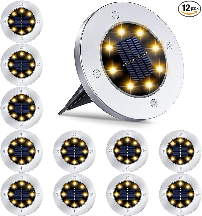 Solar Ground Lights - 12 Pack 8LED Solar Garden Lights Outdoor Waterproof Sidewalk Disk Bright In... | Amazon (US)