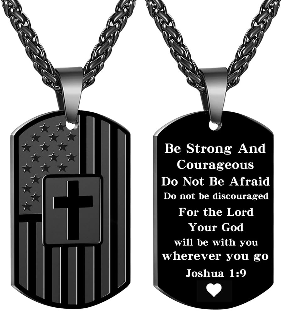 Dog Tag Christian Necklace for Men, Bible Verse American Flag Cross Necklace for Birthday Christm... | Amazon (US)