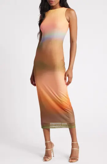 Rare London Blur Mesh Sleeveless Midi Dress | Nordstrom | Nordstrom