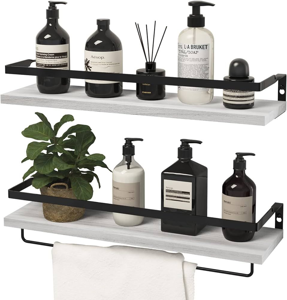 SODUKU Floating Shelves Wall Mounted Storage Shelves for Kitchen, Bathroom,Set of 2 White | Amazon (US)