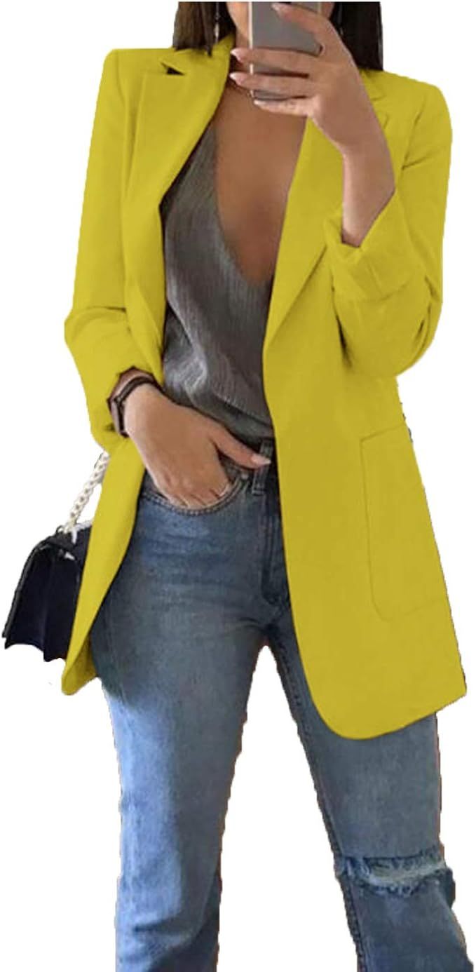 Women's Blazer Casual Work Office Open Front Blazer Jacket Cardigan Solid Color with Pockets | Amazon (US)