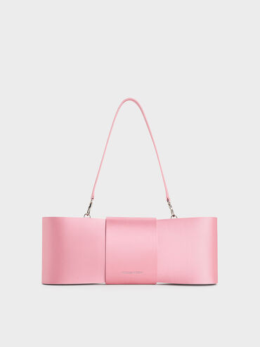 Flamingo Pink Satin Bow Elongated Shoulder Bag | CHARLES & KEITH | Charles & Keith US