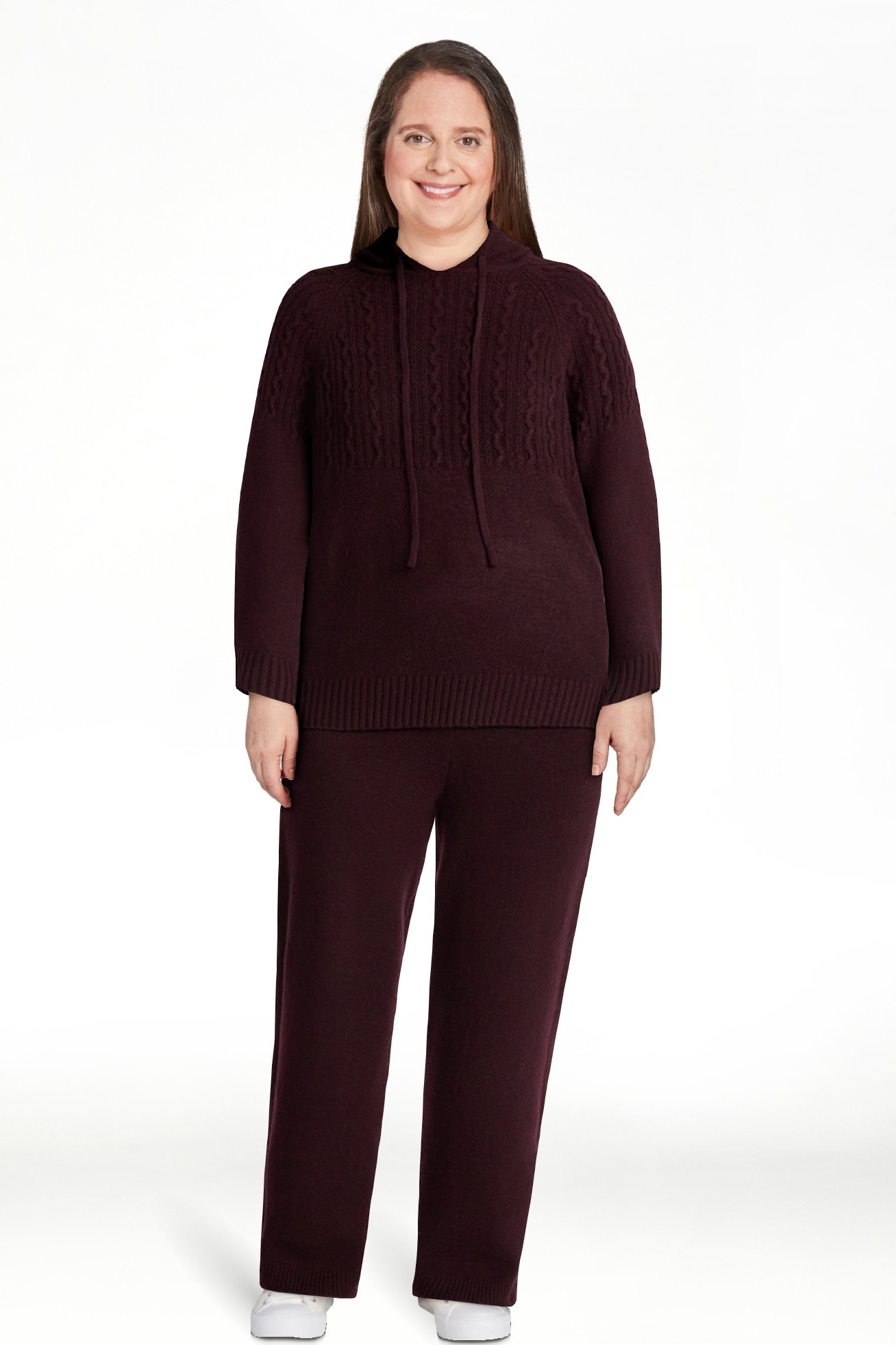 Time and Tru Women's Cable Knit Hoodie Sweater and Pants Set, 2-Piece, Sizes XS-XXXL | Walmart (US)