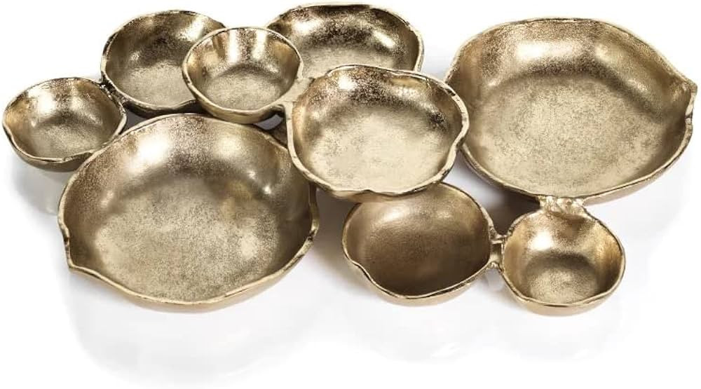 Zodax Cluster of 9 Round Serving Bowls, Dark Gold Finish, 19 in x 12 in x 2.5 in | Amazon (US)
