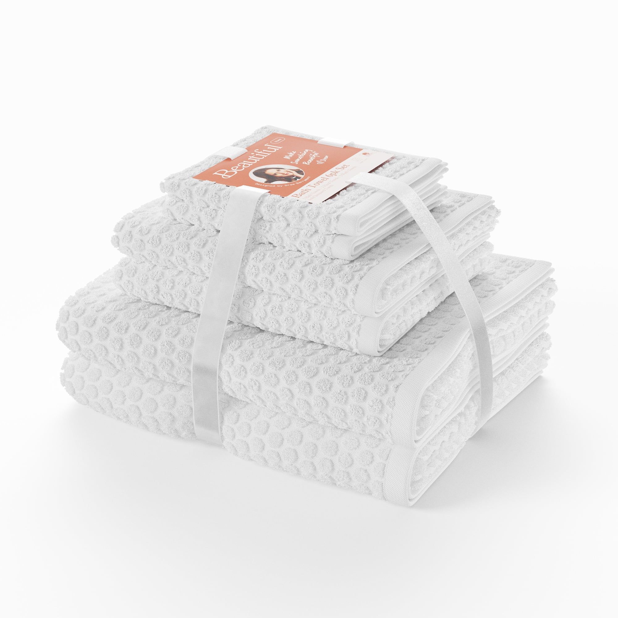 Beautiful Dot Textured 6pk Towel Set, Contains 2 Bath, 2 Hand, 2 Wash - Off White by Drew Barrymo... | Walmart (US)