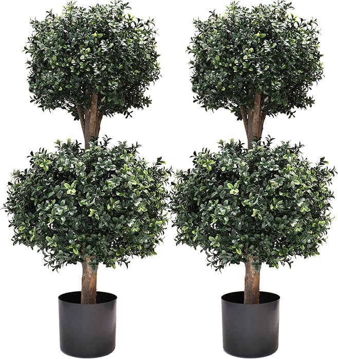 3Ft-35'' Artificial Boxwood Double Ball Topiary Trees,2PACK Faux Topiaries Tree Store Garden Indo... | Amazon (US)