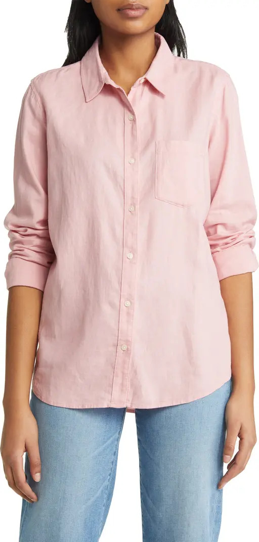Casual Linen Blend Button-Up Shirt | Nordstrom