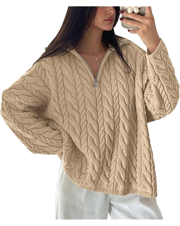 PRETTYGARDEN Womens Fall Sweaters 2025 Long Sleeve Quarter Zip Pullover Sweater Casual Loose V Ne... | Amazon (US)