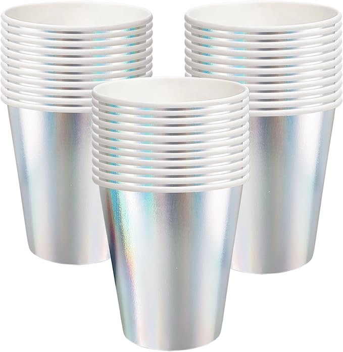 30 Pcs Disco Party Cups Iridescent Paper Cups Color Changing Rainbow Silver Mermaid Unicorn Theme... | Amazon (US)