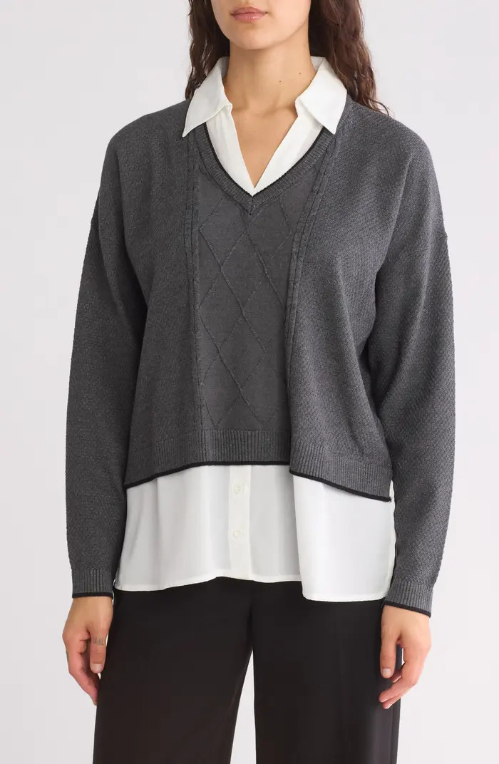 Twofer Collared Pullover Sweater | Nordstrom Rack