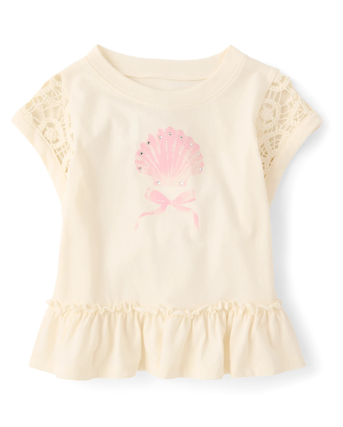 Girls Rhinestone Crochet Peplum Top - cream | The Children's Place