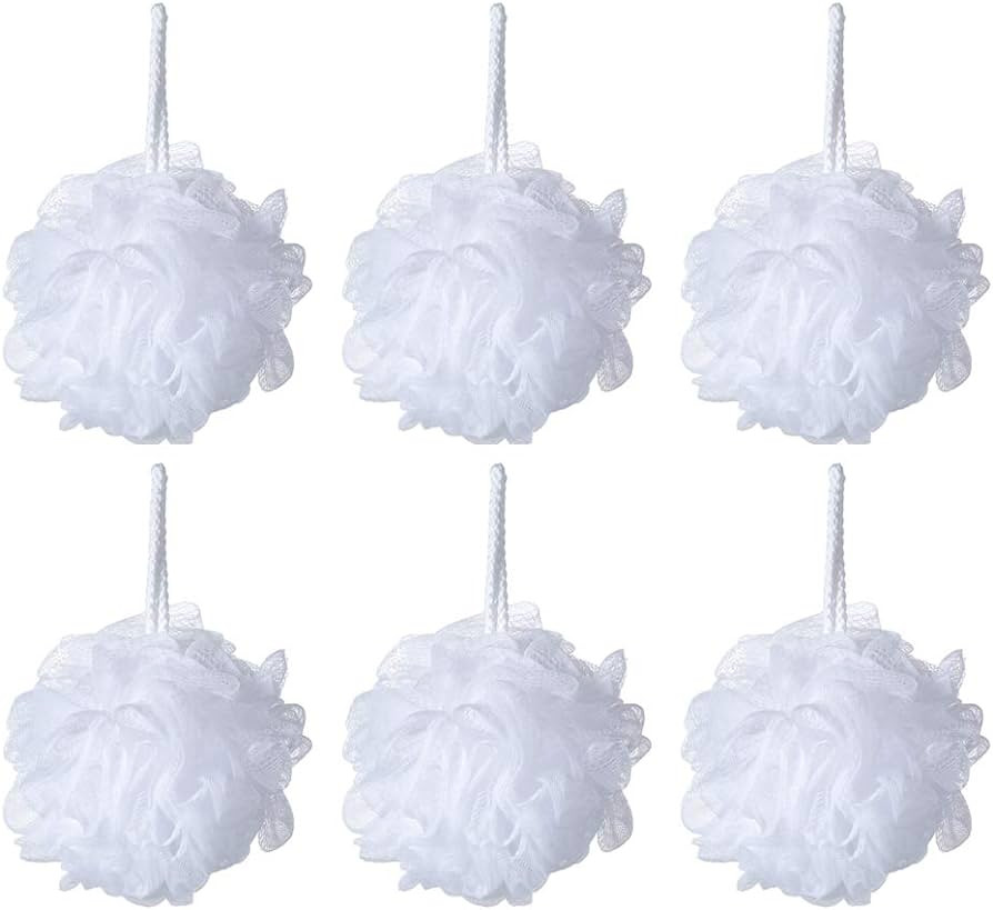 iboodi Bath Shower Pouf White Mesh Shower Puff Pack of 6 (35g/pcs) | Amazon (US)