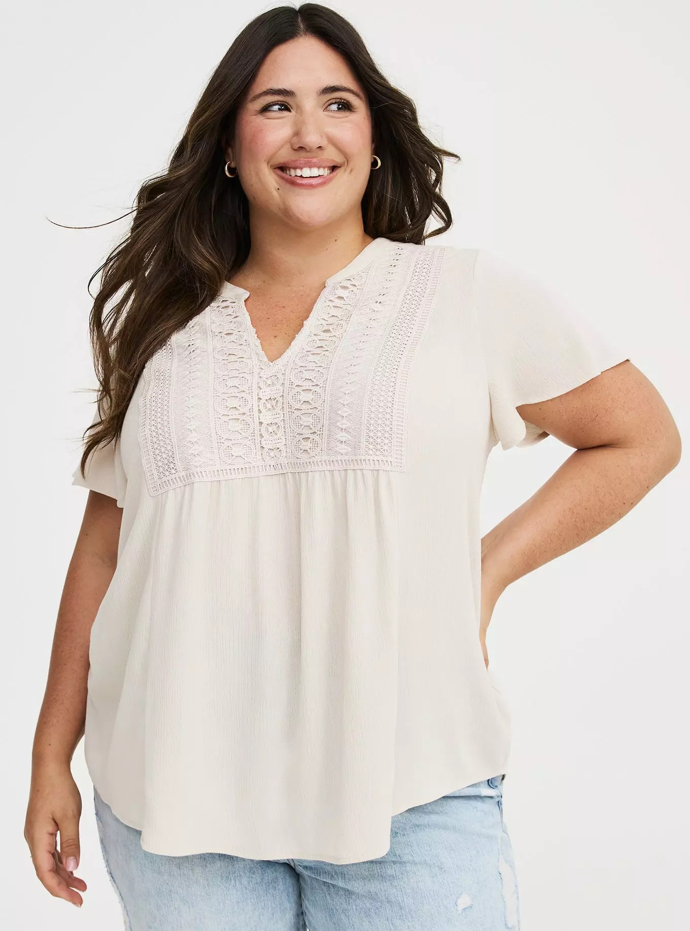 Crochet Lace Flutter Sleeve Blouse | Torrid (US & Canada)