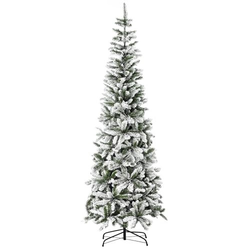 HOMCOM 7.5ft Unlit Snow-Flocked Slim Pine Artificial Christmas Tree with Realistic Branches and 668 Tips | Amazon (US)