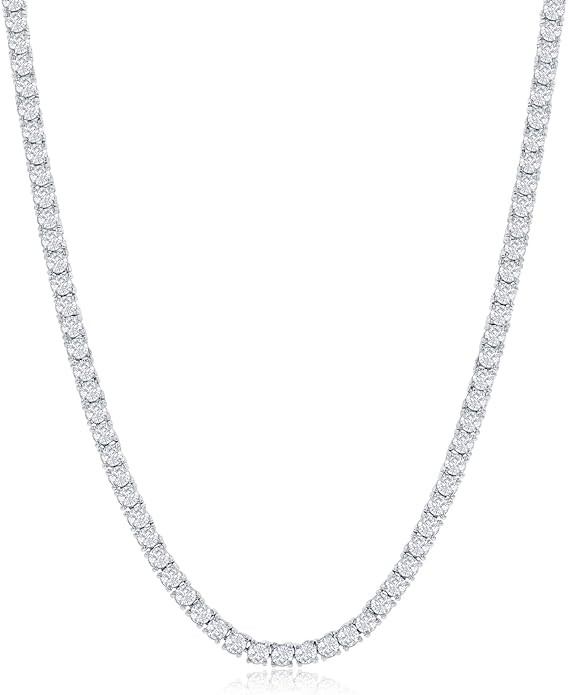 NYC Sterling Tennis Necklace for Women and Men - 3mm Round Cubic Zirconia Tennis Necklace - Silve... | Amazon (US)