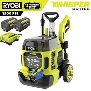 RYOBI 40V HP Brushless Whisper Series 1500 PSI 1.2 GPM Cold Water Electric Pressure Washer w/ (2)... | The Home Depot