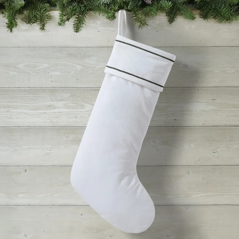 My Texas House Michelle White/Green Velvet Christmas Stocking, 20" x 10" | Walmart (US)