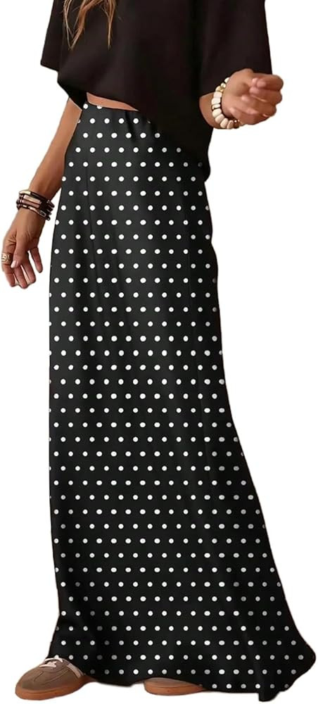 MakeMeChic Women's Polka Dots Maxi Skirt High Waisted A Line Flowy Long Skirts | Amazon (US)