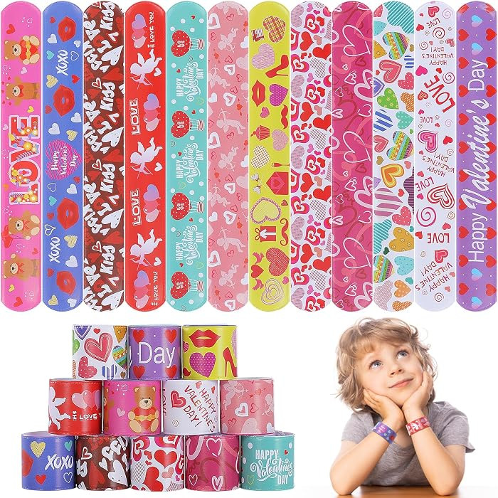 Valentines Slap Bracelets for Kids 36PCS Valentines Day Gifts for Kids Bulk Snap Bracelets Valent... | Amazon (US)