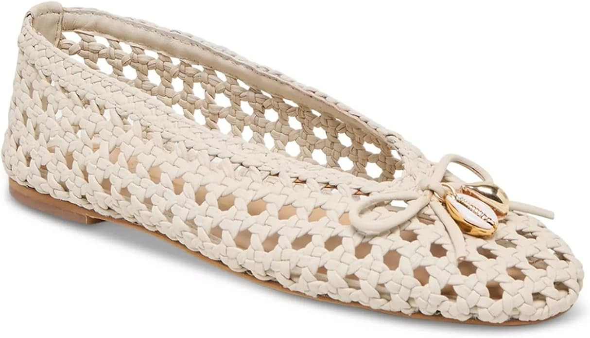 Women's Woven Mesh Ballet Flats with Bow and Shell Charm Handmade Woven Marry Jane Shoes All-Day ... | Amazon (US)