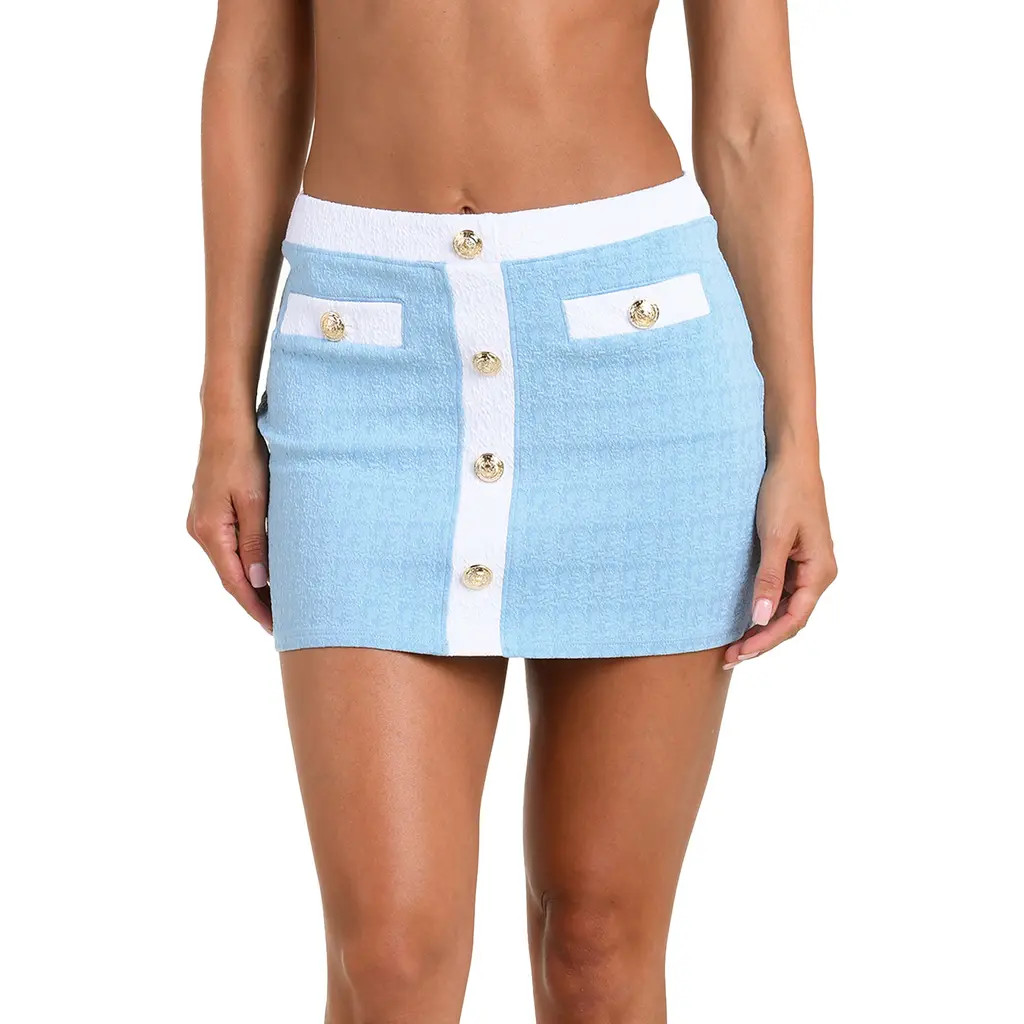 L'AGENCE Coco Colorblock High Waist Cover-Up Skirt in Powder Blue at Nordstrom, Size Small | Nordstrom