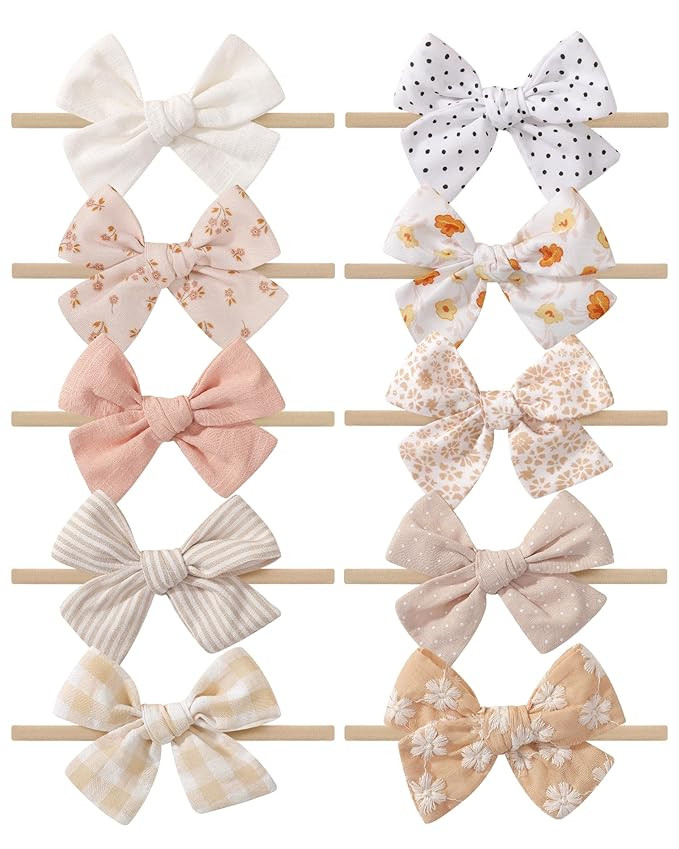 doboi 10PCS Baby Girls Headbands Hair Bows Nylon Cotton Linen Hairbands Fine Handmade Hair Access... | Amazon (US)