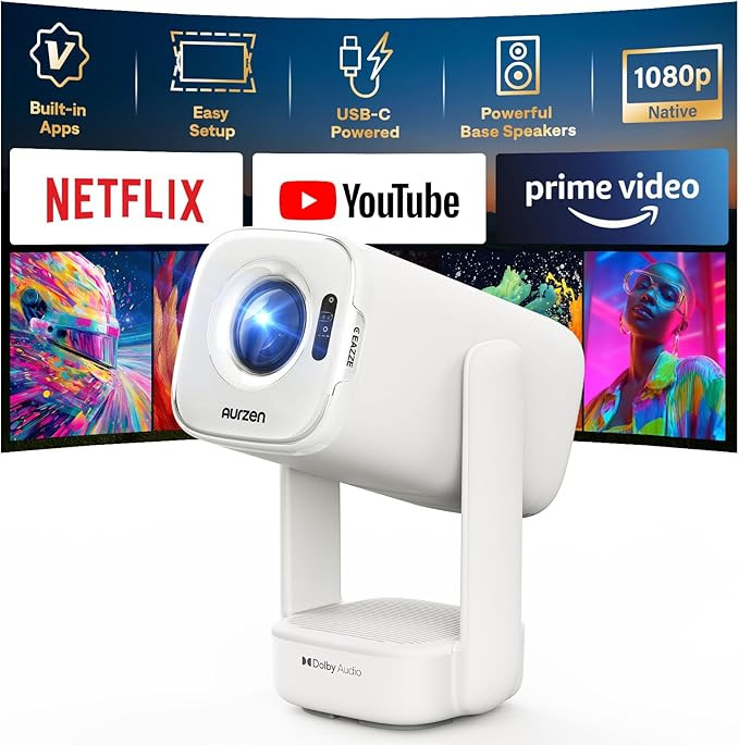 Aurzen D1 air Smart Portable Projector with WiFi and Bluetooth, USB-C Powered, Easy Auto Setup, 1... | Amazon (US)
